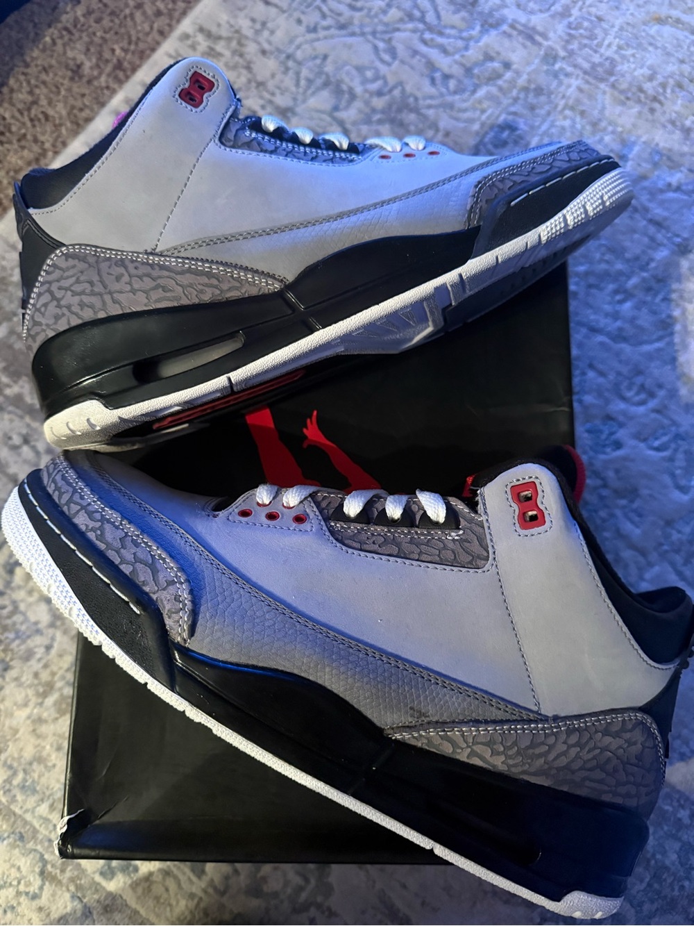 Jordan 3 Retro Stealth - Men's Grey, Black & Red Retro Basketball Sneakers